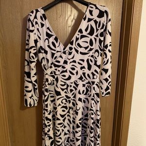 A-Line black and cream dress with side tie